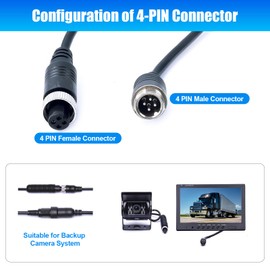 CAMECHO 50FT/15M 4-Pin Aviation Plug Reversing Camera Cable for Reversing Camera Car Camera Monitor