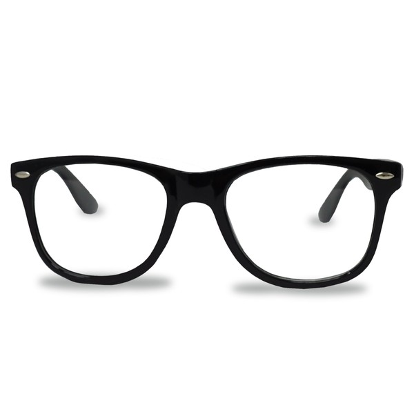 4E's Novelty Costume Glasses for Kids & Adult, Black Framed Retro Nerd Eyeglasses with Clear Lenses Fake Non Prescription Glasses, Halloween Costume Glasses for Boys Girl Men Women