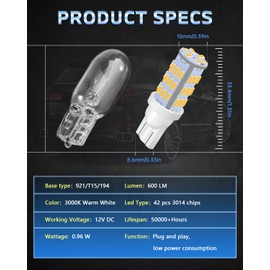 JEFLYM C921 921 912 LED RV Bulbs,Super Bright Warm White T10 194 168 175 3014 42-SMD LED Replacement 12 Volt RV Camper Trailer Boat Trunk Interior Dome Map License Lights(12PCS)