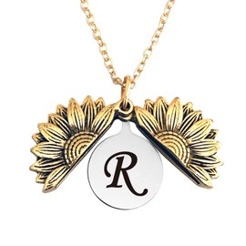 Pingyongchang Sunshine engraved necklace letter sunflower pendant necklace jewelry Mother's Day gift female -R