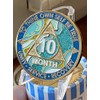 10 Month AA Medallion Elegant Marble Caribbean Aqua Glitter Sobriety