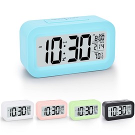 4,3" Wecker Digital, LCD Digitaler Wecker, Wecker Ohne Ticken, Wecker mit Licht, Schlummern, Temperatur, Datum, Kalender, Großem Display, Alarm Clock Wecker Uhr für Schlafzimmer Home Office（Blau）