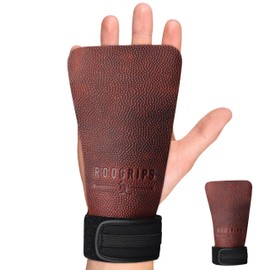 RooGrips Fingerless Premium Leather Hand Grips for Gymnastic Bars, Cross Fit Gym & Home Workouts, Pull Up Bars & Weightlifting - The Most Durable Palm Guard from Rips and Blisters. Size Large.