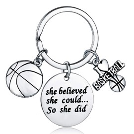 Basketball Charm Keychain, Inspirational She Believed She Could So She Did Jewelry, Gifts for Women Basketball Players (Basketball Keychain)
