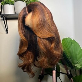 YOKADA HAIR 13x4 Lace Front Wig Top Grade Brazilian Vrigin Human Hair Ombre Brown Wig Color Natutal Wave Hair Style 180% Density for Black Women (#4#30, 30inch)