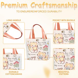 Lyosehy 6PCS Canvas Tote Bags 9"x11" Canvas Handbag Lunch Bags for Kids Birthday Party Candy Bags Beach Travel Shopping Events (Cat)
