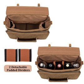 LoDrid Portable Bartender Bag for Bar Kits, Vintage Genuine Leather Waxed Canvas Travel Bar Case with Thick Inner Dividers and Adjustable Shoulder Strap for Cocktail Making, Bag Only,(Patent Design)