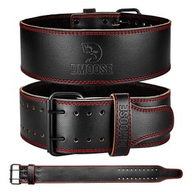 DMoose Weight Belts for Lifting Men Genuine Leather for Men & Women, 4 Inch Wide, Adjustable Buckle, 5MM Thick for Weightlifting, Workout, Gym, Squat, Deadlift, Great Lower Back Support (Black/Red XL)