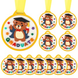 COCHIE Graduation Medals for Kids, 2 Inch Silicone Award Medals Bulk with Lightweight Neck Ribbon, Cute Kindergarten Preschool Graduation Gifts, Grad Medal Party Favor Supplies (12Pcs, Bear)