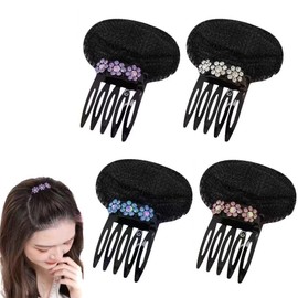 4Pcs Rhinestone Flower Bump It Up Volume Hair Base Inserts Front Hair Base Comb Bun Cushion Invisible Fluffy Hair Pad Volume Hair Base Hair Bump Clip Volume Increased Pads for Women (Random Color)
