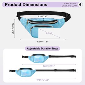 DTGN Holographic Fanny Pack for Women, Cute Waist Belt Bag, Crossbody Bag 3-Pocket Water Resistant Fashion Small Bum Bag with Adjustable Belt for Running Hiking Shiny Blue