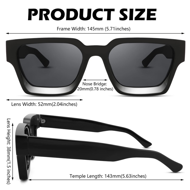 Braylenz Retro Square Sunglasses for Men Women Thick Frame Chunky