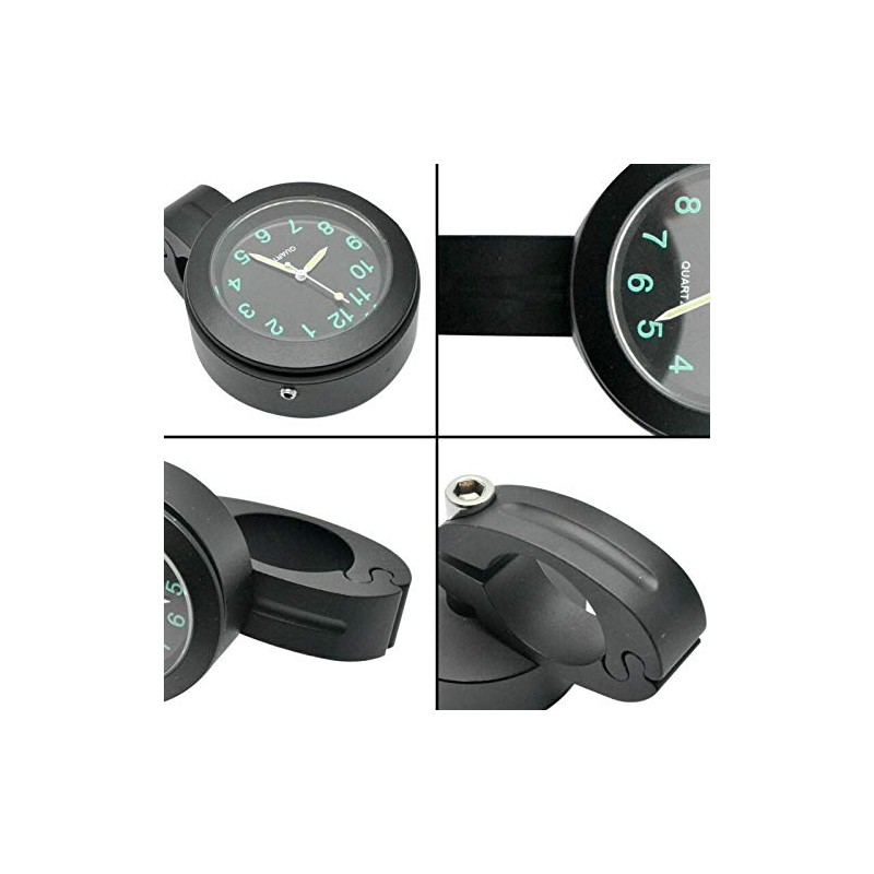 Riloer Motorcycle Handlebar Clock, Universal Aluminium Motorcycle Handlebar Clock Motorbike