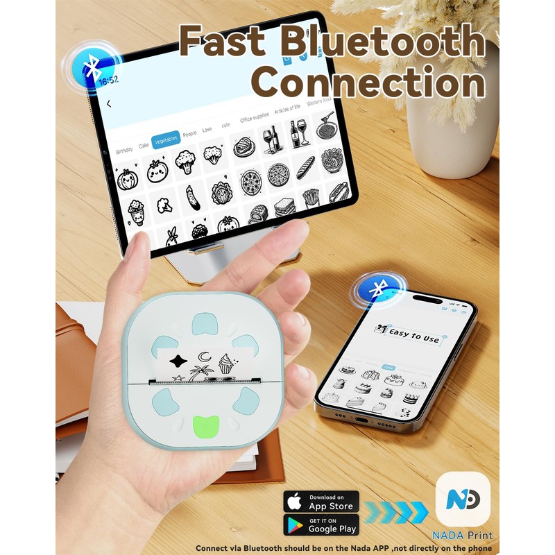 NDYIN NDYIN Sticker Printer, PrintPods Mini Printer, Bluetooth Portable Sticker