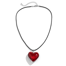 Large Red Love Necklace,Red Glass Heart Pendant Necklace, Fashionable and Versatile Collarbone Chain,Beautiful Love Women's Necklace