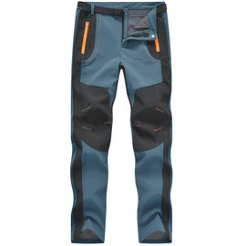 Rdruko - Pantalones de senderismo de invierno para hombre, impermeables, aislados, con forro polar y forro polar (azul vaquero, talla M)