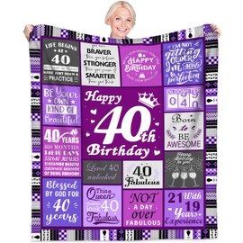 Aleture 40th Birthday Gifts for Women, 1985 Happy Birthday Decorations for Women, 40 Year Old Unique Best Birthday Gift Ideas for Her Friend Mom Sister Grandma Wife, 60"X50" Soft Throw Blanket Purple