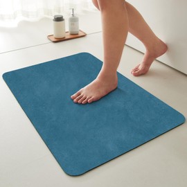 Bathroom Mat Quick Dry, Bathroom Rugs Non Slip Washable Thin Absorbent Bath Mat Fits Under Door Bathroom Floor Mat Perfect for Bath, Shower, or Sink 24"x36" Denim Blue