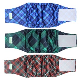 wegreeco Washable Male Dog Belly Band (Stylish Pattern)- Pack of 3 - Washable Male Dog Belly Wrap, Dog Diapers Male (Blue, Green, Red Plaid, XXL)