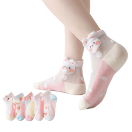IYOU Baby Girl Sheer Socks Pink Animal Ankle Socks Thin No Show Mesh Socks for Infant Toddler Girls(5 Pairs)