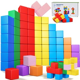 MAKTOR Magnetic Building Blocks Large, 1.3 inch Magnetic Stacking Cubes for Toddlers, Preschool Educational Construction Kit, Sensory Montessori Toys Blocks for Kids (32PCS)