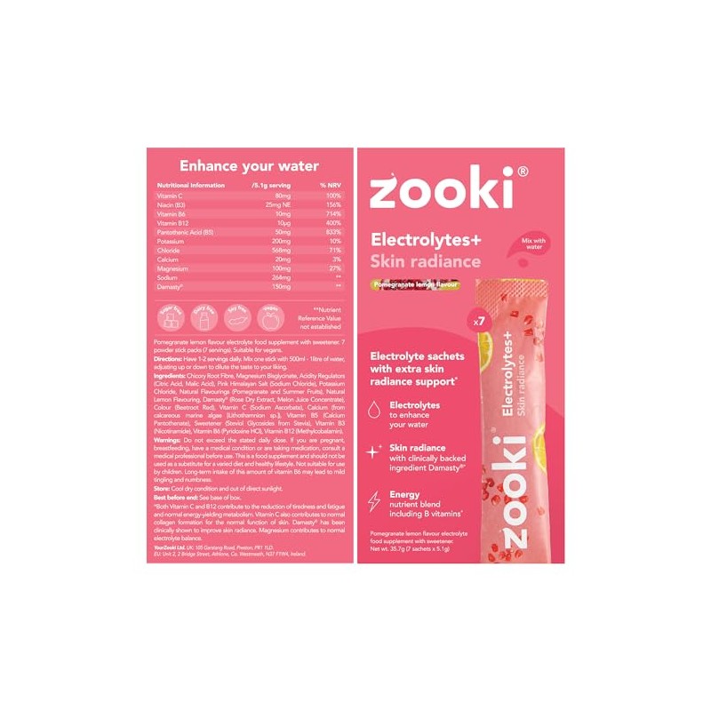 Zooki Electrolytes+ Skin Radiance Hydration Electrolytes Sachets – Pomegranate Lemon