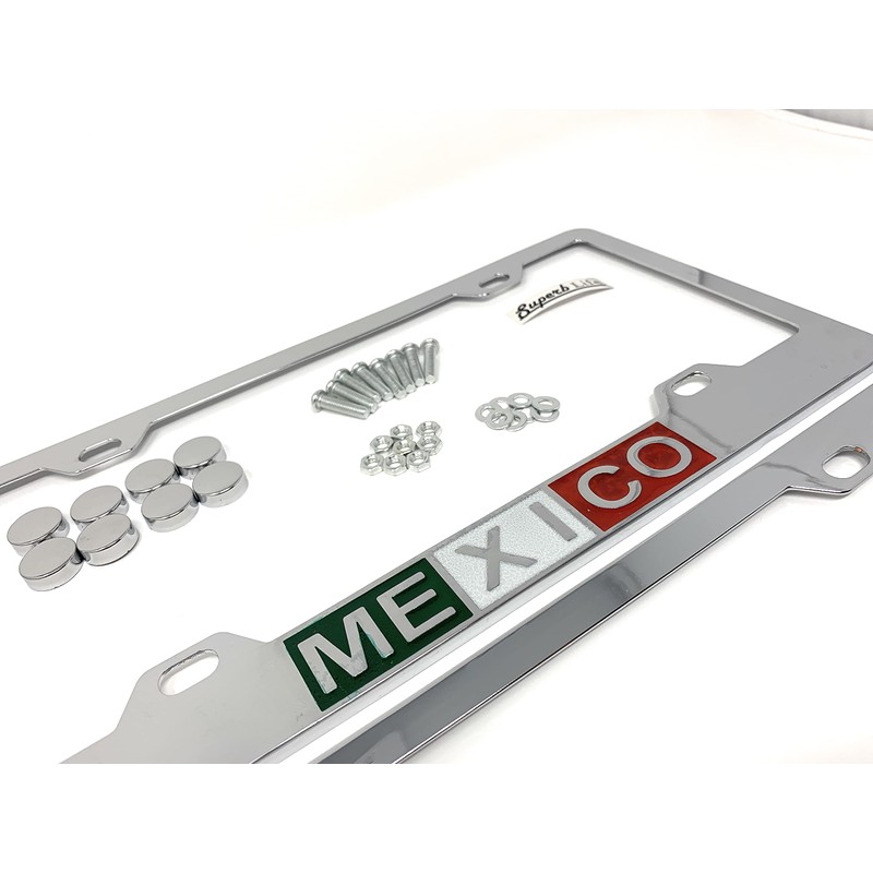 Mexico Mexican Flag Chrome Polished License Plate Frame, Front &