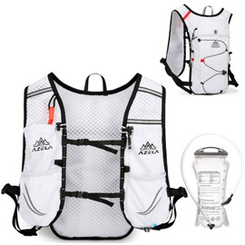 Azarxis Laufweste 10L, Leichte und Wasserabweisende Trailrunning Rucksack, Reflektierender Trinkrucksack für Laufen, Camping, Wandern (Weiß + 1.5L Trinkblase, Einheitsgröße)