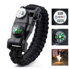Flint Supply Store Paracord Survival Bracelet Fire Starter, Compass Whistle, SOS Led Light USA SHIP - 1 Black & 1 Green Bracelet
