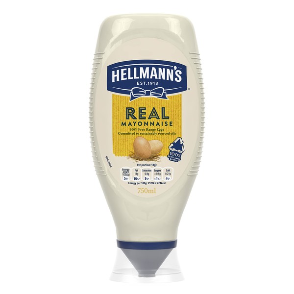 Hellmann's Real Mayonnaise mayo made with 100% free-range and cage-free eggs perfect for sandwiches 750 ml