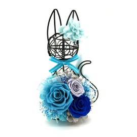 花冠seina Preserved Flower White/Black Cat Flower Gift Present Made in Japan Cat Wire (Blue/Black)