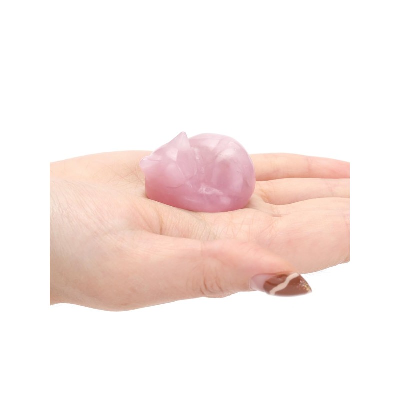 JSDDE Rose Quartz Crystal Sleeping Cat Figurine for Cat Lovers