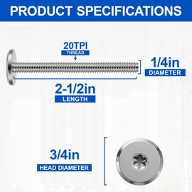 FMhotu Combo Sidewalk Screws Bolts, 304 Stainless Steel Hurricane Shutter Hardware Rust-Resistant Durable Truss Head Shutter Screws for Hurricane Shutters Panel Machinery 1/4" X 2-1/2", 30-Pack Bolt