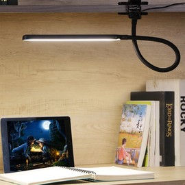 LED Desk Lamp for Home Office with Clamp [LEDs Light 3 Color Modes & 10 Brightness Levels] Flexible Gooseneck Book Lights, Easy Clip on Reading Headboard