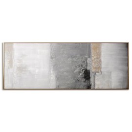 Modern Abstract Canvas Wall Art, Gray and Beige, 48 x 16 inches, Framed Stretched Canvas Print