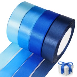 Gift Ribbon Blue, 4 Rolls Satin Ribbon 25 mm x 22 m, Blue Ribbon, Satin Ribbons, Light Blue, Sky Blue, Navy, Dark Blue, Blue Gift Ribbon for Gift Wrapping, Crafts, Bouquet