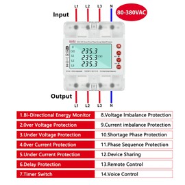 3 Phase AC380V 100A Tuya WiFi Smart Bi-Directional Energy Power kWh Meter Over Under Voltage Current Protector Relay Switch Current Limit Phase Squence Protector Voice Remote Control for Smart Home