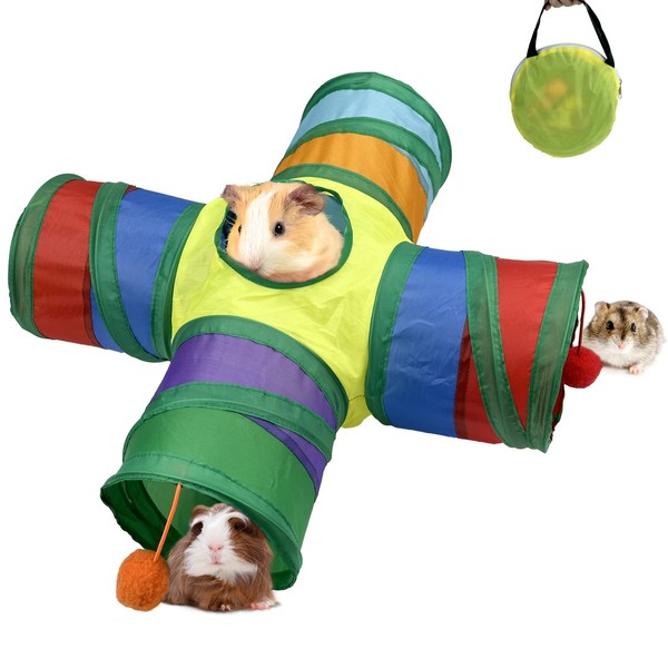 4-Way Guinea Pig Tunnel and Hides with 4 balls,Collapsible Guinea