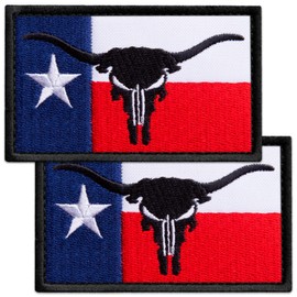Bluyellow 2Pcs Texas Flag Patch, Embroidered Texas Patches for Vest, Tactical Backpack, Dog Harness, Military Helmet, Airsoft, Hook and Loop Longhorn Patch, Sew on Op, 2x3 Inches