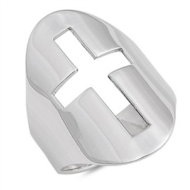 Large Wide Cutout Cross Christian Ring New .925 Sterling Silver Band Size 6