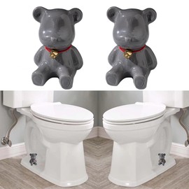 2 Pcs Ceramic Bear Toilet Floor Bolt Caps,Cute Animal Toilet Bowl Screw Covers,Toilet Bolt Figurine,Toilet Bowl Cap Covers,Decorative Bathroom Toilet Bolt Easy Installation (Grey)