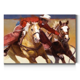 Renditions Gallery Canvas Animal Wall Art Modern Decorations Paintings & Prints Red Western Sporty Cowboy Abstract Rodeo Wall Hanging Artwork for Bedroom Office Kitchen - 12"x18" LT31