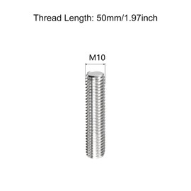 TOP-VIGOR 10Pcs M10 x 50mm Fully Threaded Rod, 304 Stainless Steel Right Hand Threads Rods, Fully Studding Rod Bar for Anchor Bolts, Clamps, Hangers and U-Bolts