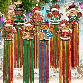 DoubleFill 8pcs Christmas Windsocks Outdoor Hanging Decorations with Tassels Gingerbread Yard Signs for Outside 3.3ft Xmas Decorative Signs for Wall Tree Home Lawn Yard Party Supplies Garden Decor