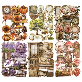 AuriicLeaf Woodland Forest Cardstock Sticker Set, 150PCS Vintage Nature-Themed Stickers for Scrapbooking, Journaling, Collage, and DIY Crafts