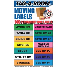 Tag-A-Room Home Moving Labels Color Coded Packing Stickers (140Home)