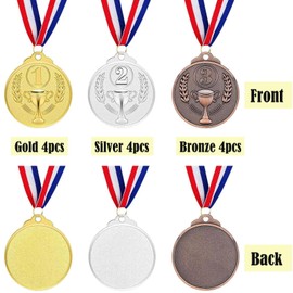 Santme Pack of 12 Metal Medals, Gold Silver Bronze Medals Award Winner Medals for Children Winner Competitions Party Decorations Olympic Style with Collars