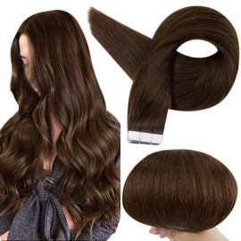 Full Shine Remy Tape in Hair Extensions Human Hair 22 Inch Tape on Hair Seamless Skin Weft Hair for Women 50 Gram Brazilian Straight Hair Glue on Hair Color 4 Medium Brown Salon Quality
