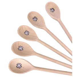 Balna Set of 5 Wooden Cooking Spoons with Clover Leaf Motif for Crafts, Lasered Wood, Ideal as a Gift or for New Year's Eve