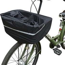 大きい荷物も入る巾着型 キアーロ 自転車 前かごカバー ブラック 安全バスケットカバー前用 大容量 雨の日にかぶせるだけ 防水加工 大型カゴ対応